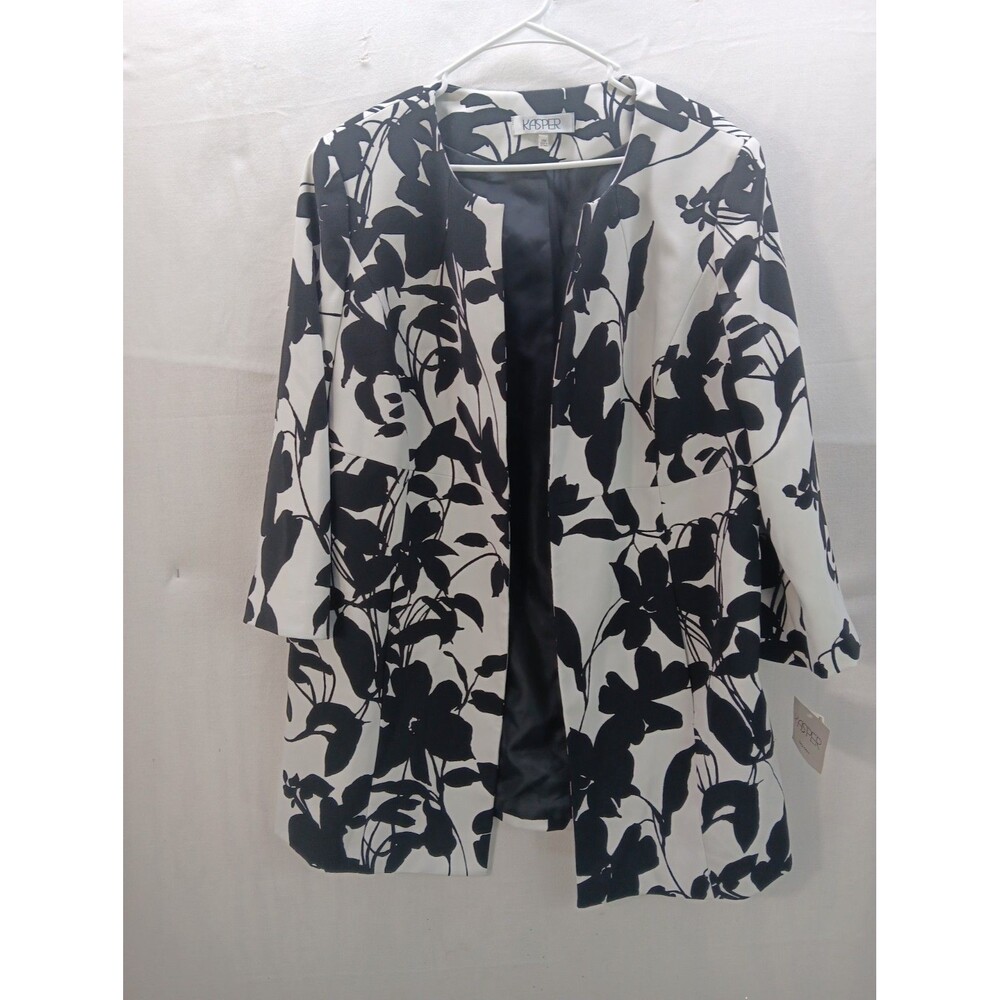 Kasper Womens 18W Black White Floral Open Front Topper Jacket Blazer NWT